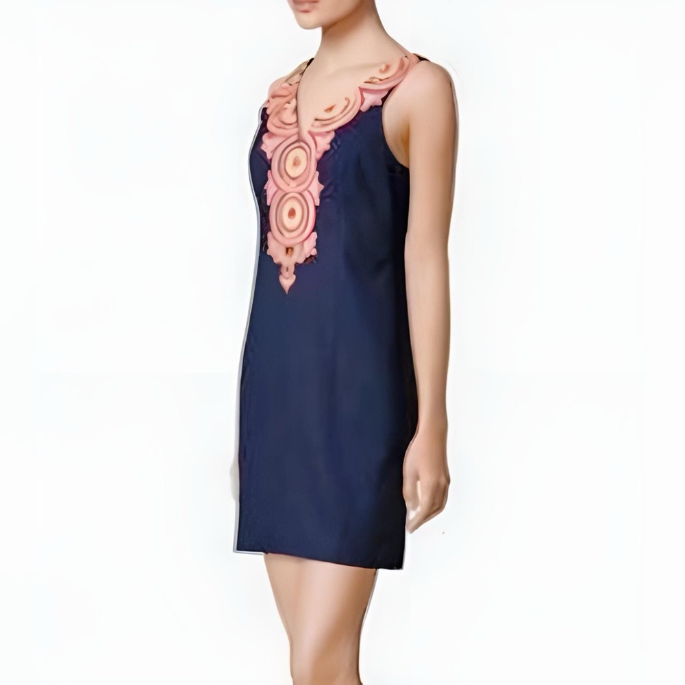 LILLY PULITZER Gabby Embroidered Beaded Navy Blue Mini Sleeveless Shift Dress - Picture 13 of 13